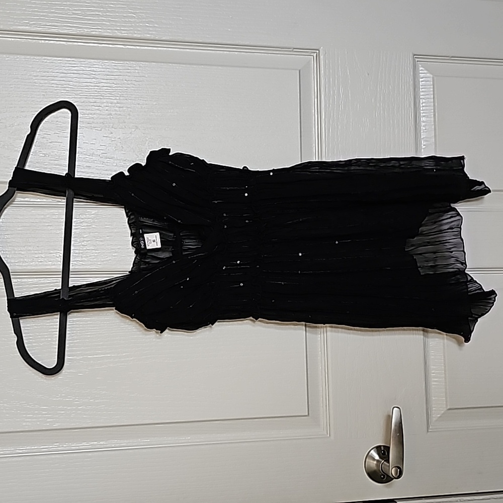 ING+ Women's Black Sequin Ruched Babydoll Tank Size 2X